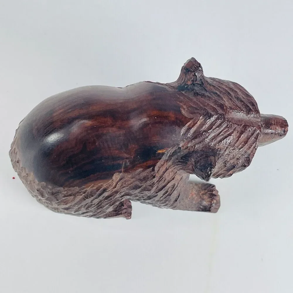 Vintage Hand Carved Ironwood Bear Figurine Rustic Folk Art Animal Sculpture 5